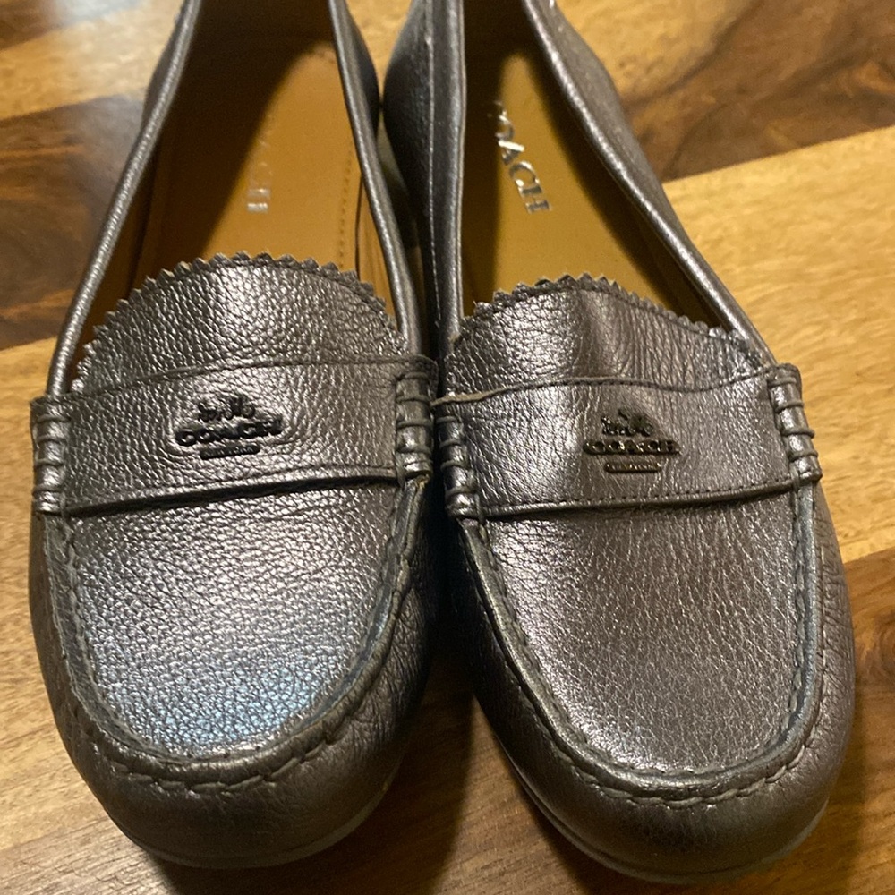 Coach pewter, genuine, leather loafers. Size 10.